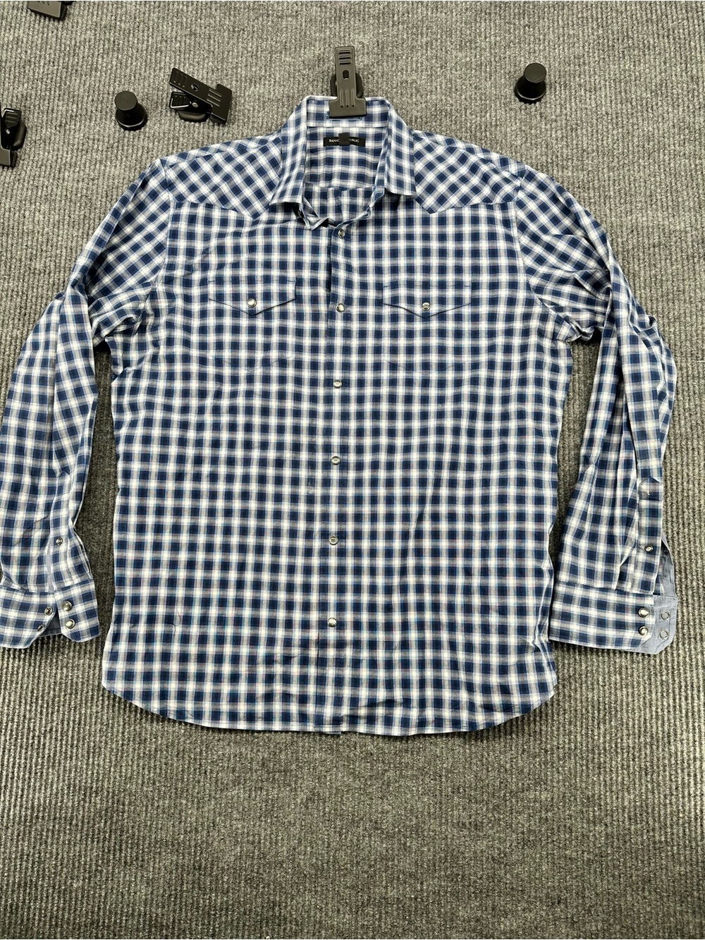 Banana Republic Blue and White Plaid Button-Down Shirt